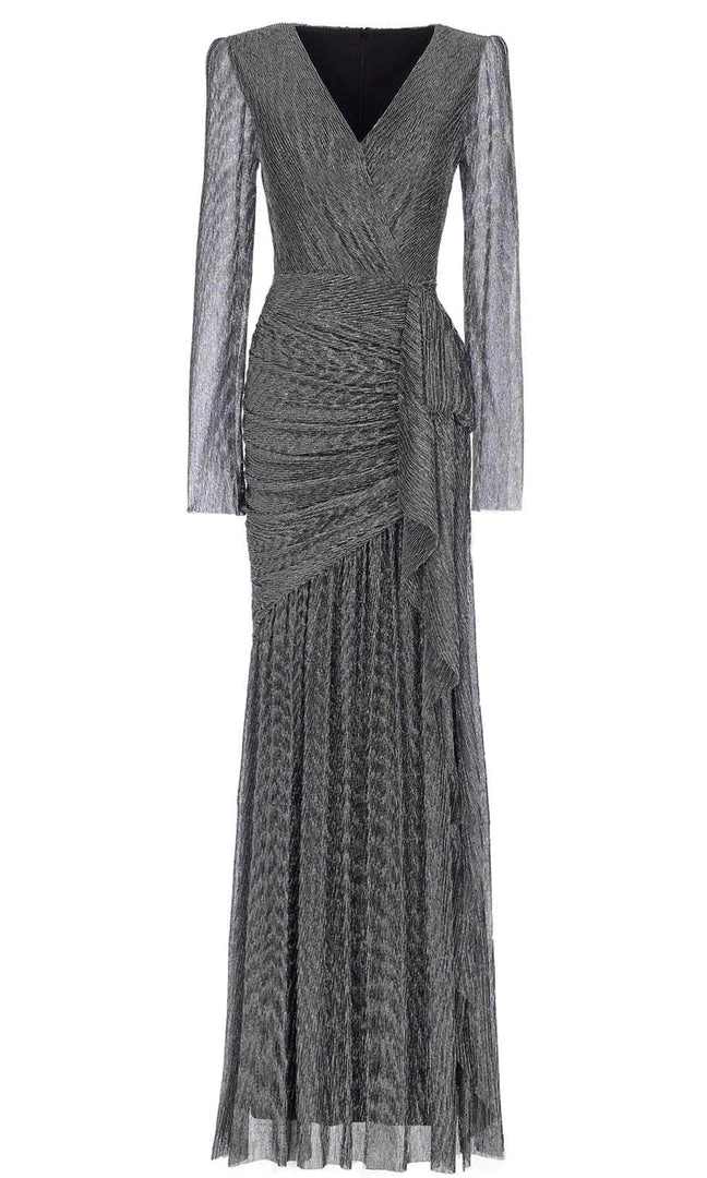 Janique 210822 - Long Sleeve V-neck Evening Dress 5 Janique 210822 - Long Sleeve V-neck Evening Dress