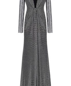 Janique 210922 - Long Sleeve Plunging V-neck Evening Dress