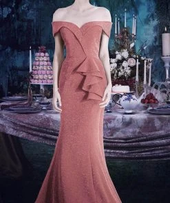 Janique - 2936 Shimmer Off Shoulder V Neck Trumpet Gown 19 Janique - 2936 Shimmer Off Shoulder V Neck Trumpet Gown