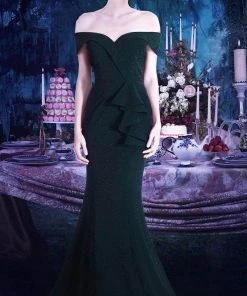 Janique - 2936 Shimmer Off Shoulder V Neck Trumpet Gown 25 Janique - 2936 Shimmer Off Shoulder V Neck Trumpet Gown