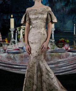 Janique 2941 - Off-shoulder Straight Across Neck Evening Dress