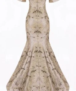 Janique 2941 - Off-shoulder Straight Across Neck Evening Dress