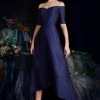 Janique - 61022 Off Shoulder Jacquard High Low A-line Dress 2 Janique - 61022 Off Shoulder Jacquard High Low A-line Dress