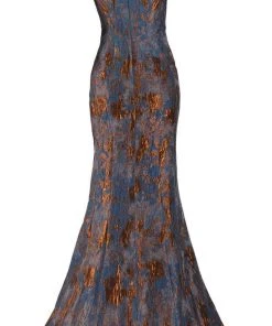 Janique - 66721 Ruched Cap Sleeve Jacquard Mermaid Gown