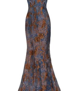 Janique - 66721 Ruched Cap Sleeve Jacquard Mermaid Gown