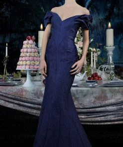 Janique - 66721 Ruched Cap Sleeve Jacquard Mermaid Gown