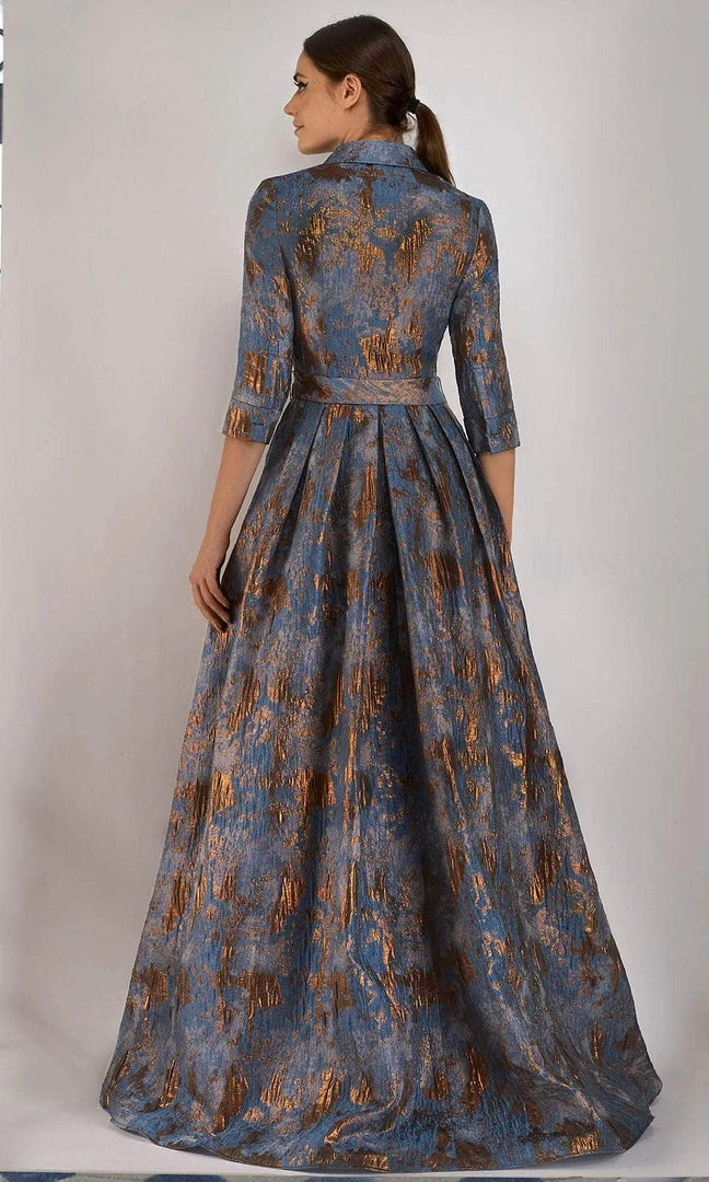 Janique - 71321 Cuffed Quarter Sleeve Button Down Jacquard Dress 4 Janique - 71321 Cuffed Quarter Sleeve Button Down Jacquard Dress