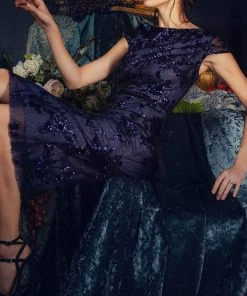 Janique 73122 - Cap Sleeve Bateau Neckline Formal Dress