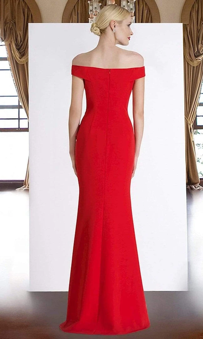 Janique - C1870 Ruffled Off-Shoulder Sheath Dress In Red 4 Janique - C1870 Ruffled Off-Shoulder Sheath Dress In Red