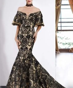 Janique - JA3013 Ornate Off Shoulder Butterfly Sleeve Mermaid Gown