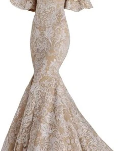 Janique - JA3013 Ornate Off Shoulder Butterfly Sleeve Mermaid Gown