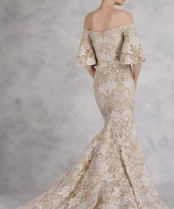Janique - JA3013 Ornate Off Shoulder Butterfly Sleeve Mermaid Gown