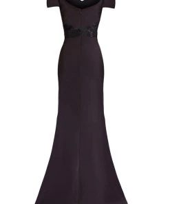 Janique - JA3026 Off-Shoulder Crepe Evening Dress In Black 9 Janique - JA3026 Off-Shoulder Crepe Evening Dress In Black