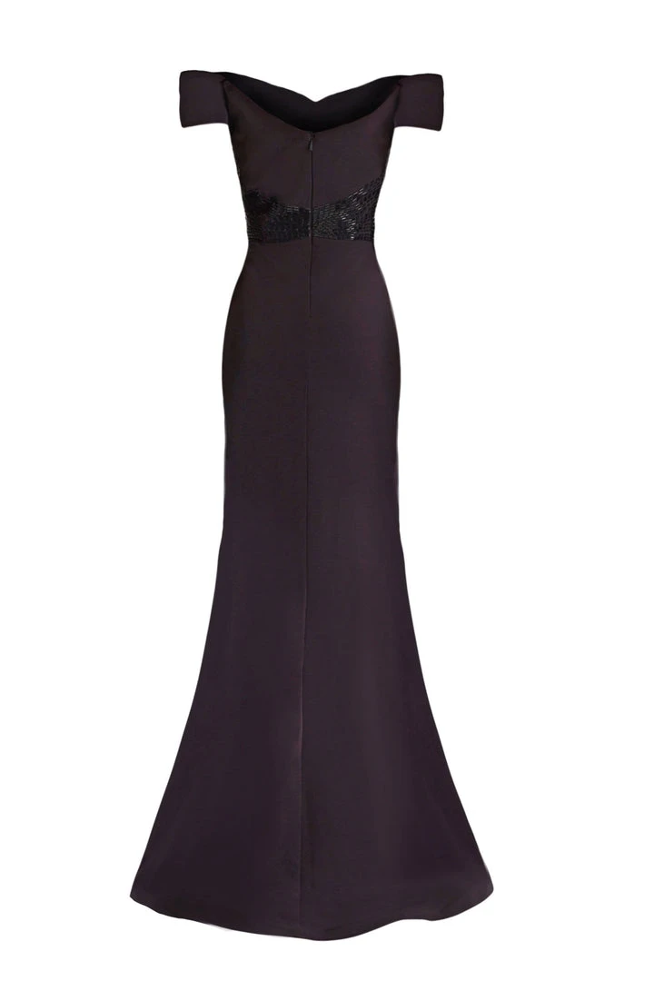 Janique - JA3026 Off-Shoulder Crepe Evening Dress In Black 6 Janique - JA3026 Off-Shoulder Crepe Evening Dress In Black