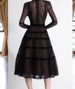 Janique - K6631 Lace Velvet High Neck Dress 8 Janique - K6631 Lace Velvet High Neck Dress