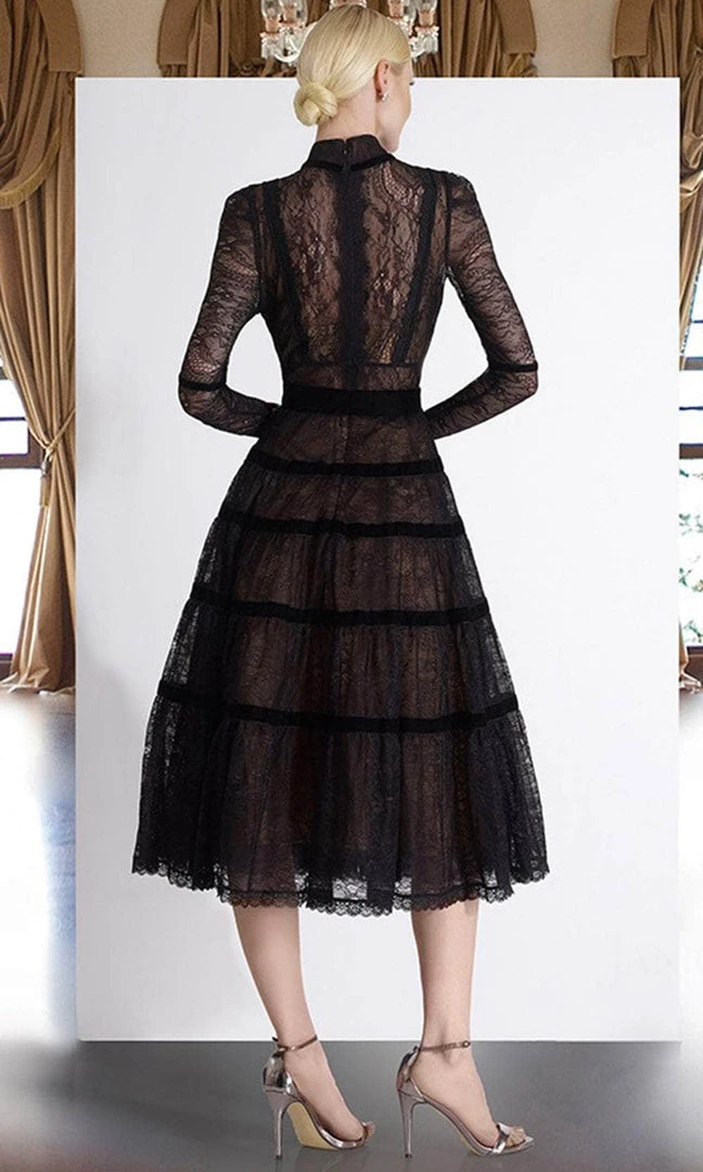 Janique - K6631 Lace Velvet High Neck Dress 4 Janique - K6631 Lace Velvet High Neck Dress