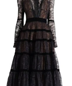 Janique - K6631 Lace Velvet High Neck Dress 11 Janique - K6631 Lace Velvet High Neck Dress