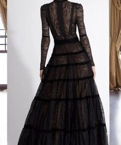 Janique - K7031 Long Sleeve High Neck Lace A-Line Gown 5 Janique - K7031 Long Sleeve High Neck Lace A-Line Gown