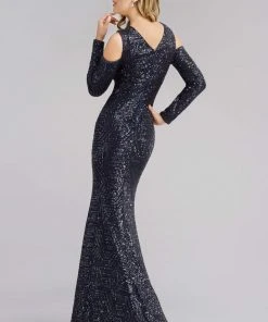 Janique - Sequined Long Sleeve V-neck Long Mermaid Gown K6576 8 Janique - Sequined Long Sleeve V-neck Long Mermaid Gown K6576