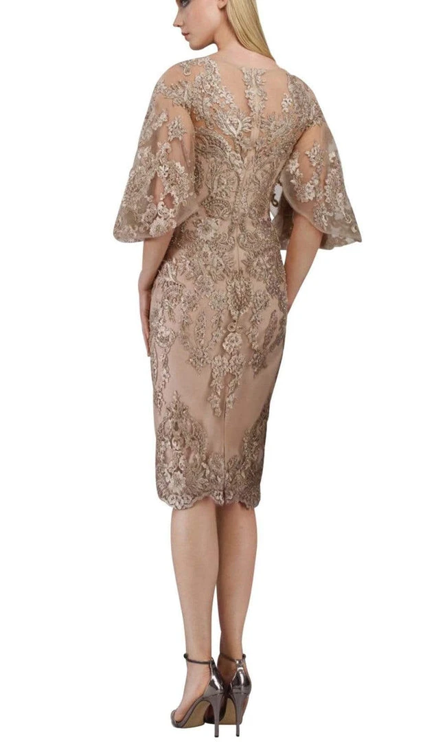 Janique - W2068 Quarter Tulip Sleeves Lace Appliqued Sheath Dress 6 Janique - W2068 Quarter Tulip Sleeves Lace Appliqued Sheath Dress