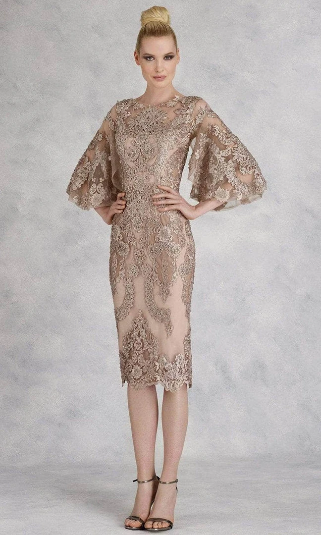 Janique - W2068 Quarter Tulip Sleeves Lace Appliqued Sheath Dress 3 Janique - W2068 Quarter Tulip Sleeves Lace Appliqued Sheath Dress