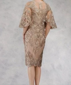 Janique - W2068 Quarter Tulip Sleeves Lace Appliqued Sheath Dress 9 Janique - W2068 Quarter Tulip Sleeves Lace Appliqued Sheath Dress