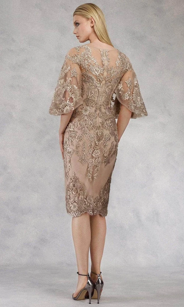 Janique - W2068 Quarter Tulip Sleeves Lace Appliqued Sheath Dress 4 Janique - W2068 Quarter Tulip Sleeves Lace Appliqued Sheath Dress
