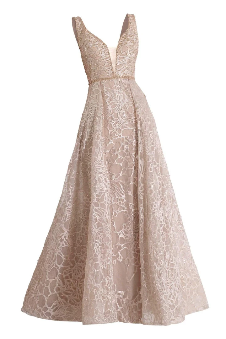 Janique - W2309 Beaded Lace A-Line Evening Gown 5 Janique - W2309 Beaded Lace A-Line Evening Gown