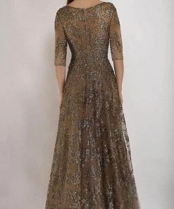 Janique - W2519 Beaded V-neck A-line Gown