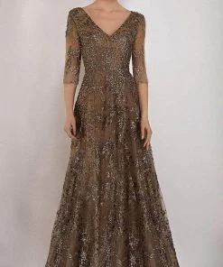 Janique - W2519 Beaded V-neck A-line Gown