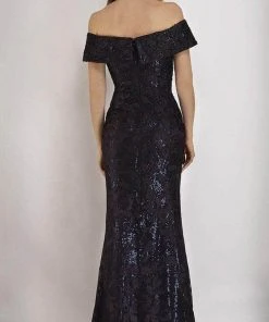 Janique - W2520 Embellished Off-Shoulder Trumpet Dress