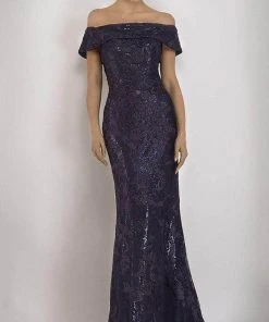 Janique - W2520 Embellished Off-Shoulder Trumpet Dress