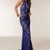 Jasz Couture - 6211 Beaded Lace Halter Sheath Dress