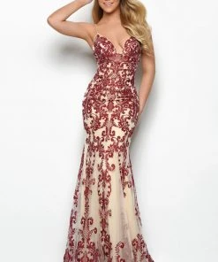 Jasz Couture - 7087 Long Contrast Embroidered Mermaid Gown