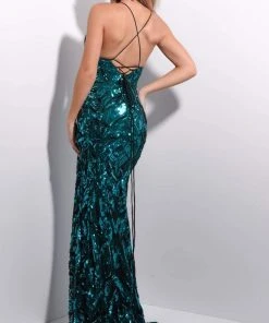 Jasz Couture - 7230 Crisscross Back High Slit Sequined Dress 5 Jasz Couture - 7230 Crisscross Back High Slit Sequined Dress
