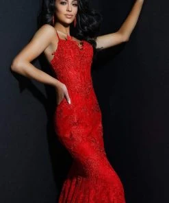 Jasz Couture - 7306 Embellished Sleeveless V-Neck Trumpet Dress