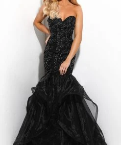 Jasz Couture - 7311 Embellished Strapless Ruffled Trumpet Dress