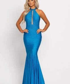 Johnathan Kayne - 2037 Jewel-Studded Illusion Plunge Halter Gown