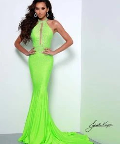 Johnathan Kayne - 2037 Jewel-Studded Illusion Plunge Halter Gown