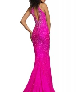Johnathan Kayne - 2037 Jewel-Studded Illusion Plunge Halter Gown
