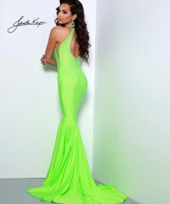 Johnathan Kayne - 2037 Jewel-Studded Illusion Plunge Halter Gown