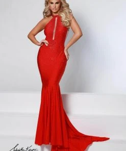 Johnathan Kayne - 2037 Jewel-Studded Illusion Plunge Halter Gown