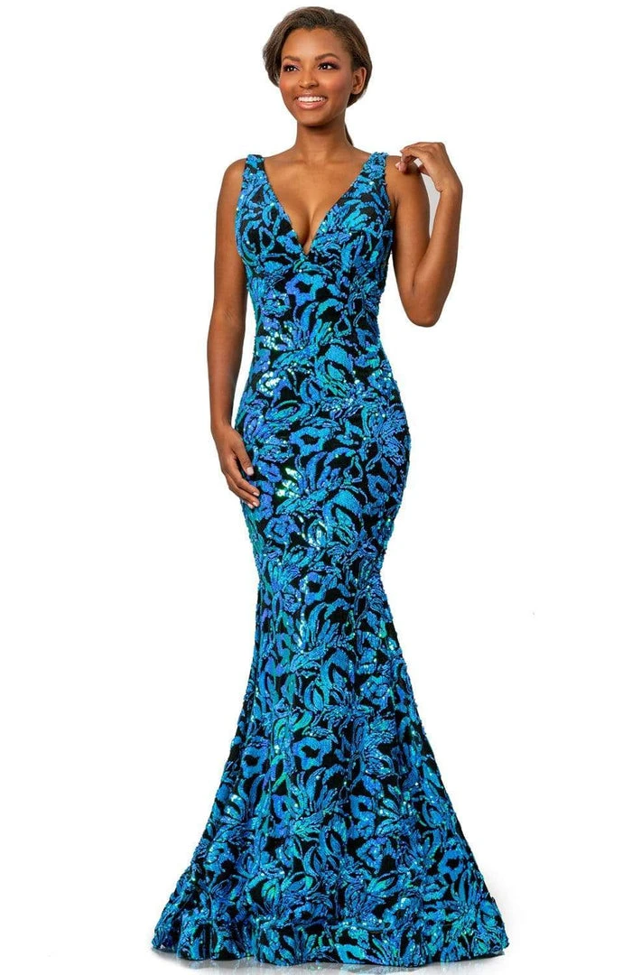 Johnathan Kayne - 2106 Sleeveless V Neck Sequin Velvet Mermaid Gown 5 Johnathan Kayne - 2106 Sleeveless V Neck Sequin Velvet Mermaid Gown