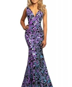 Johnathan Kayne - 2106 Sleeveless V Neck Sequin Velvet Mermaid Gown 14 Johnathan Kayne - 2106 Sleeveless V Neck Sequin Velvet Mermaid Gown