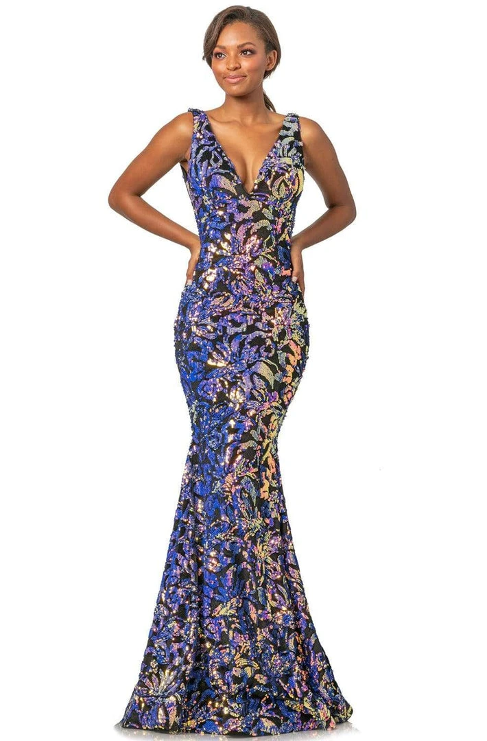 Johnathan Kayne - 2106 Sleeveless V Neck Sequin Velvet Mermaid Gown 11 Johnathan Kayne - 2106 Sleeveless V Neck Sequin Velvet Mermaid Gown