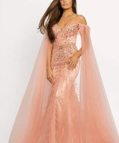 Johnathan Kayne - 2173 Beaded Sweetheart Feathered Trumpet Dress