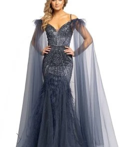 Johnathan Kayne - 2173 Beaded Sweetheart Feathered Trumpet Dress