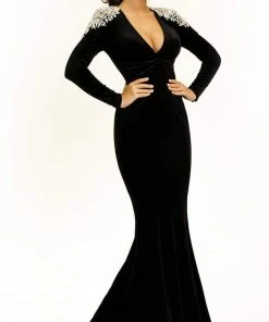 Johnathan Kayne - 2312 Crystal Beaded Velvet Trumpet Gown