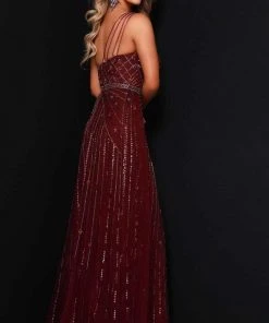 Johnathan Kayne - 2416 One Sleeve Sequined With Overskirt Gown