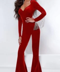 Johnathan Kayne - 2419 Long Sleeve Velvet Sweetheart Jumpsuit 7 Johnathan Kayne - 2419 Long Sleeve Velvet Sweetheart Jumpsuit